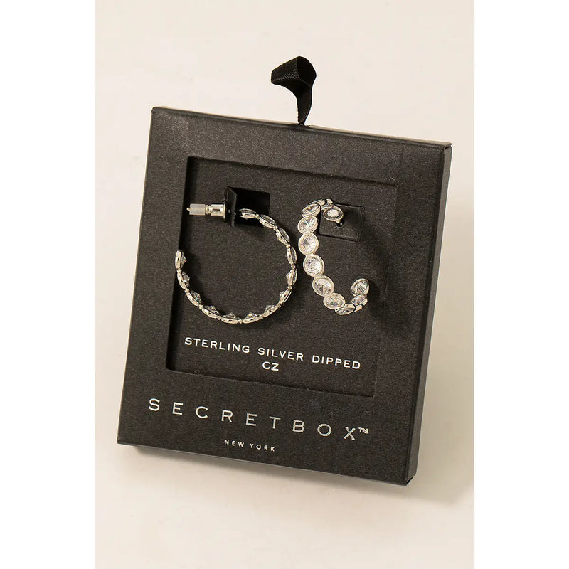 Secret Box White Gold Dipped Cz Hoop Earrings