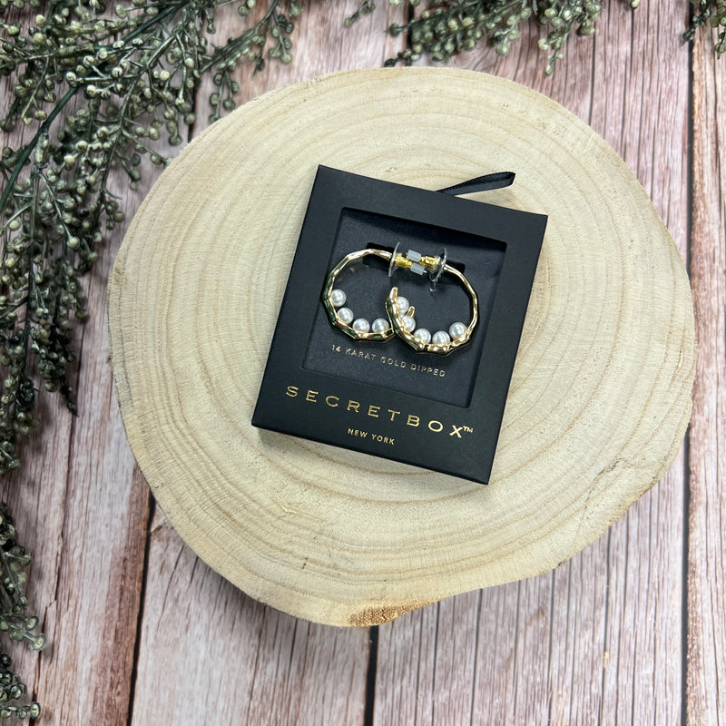 Secret Box Pearl Charms Hoop Earrings