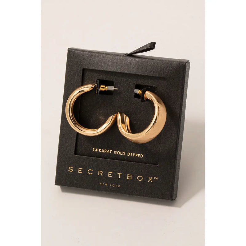 Secret Box Gold Dipped Beveled Brushed Hoop Earrings