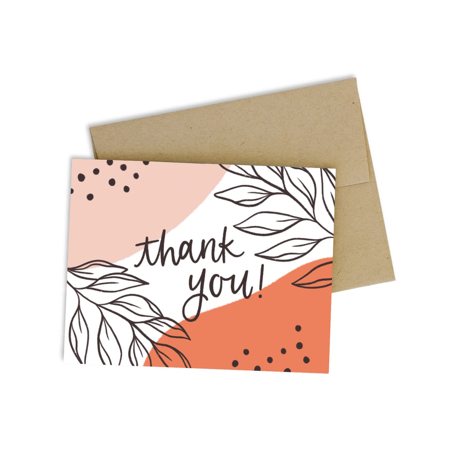 Pink Leaves "Thank You" Greeting Card