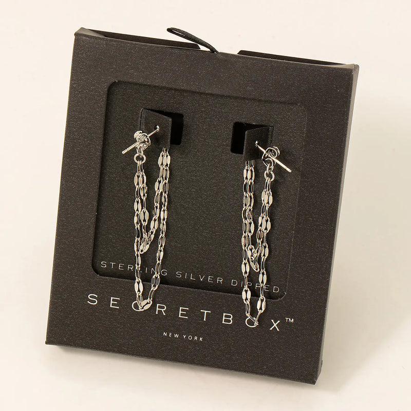 White Gold Secret Box Chain Earrings