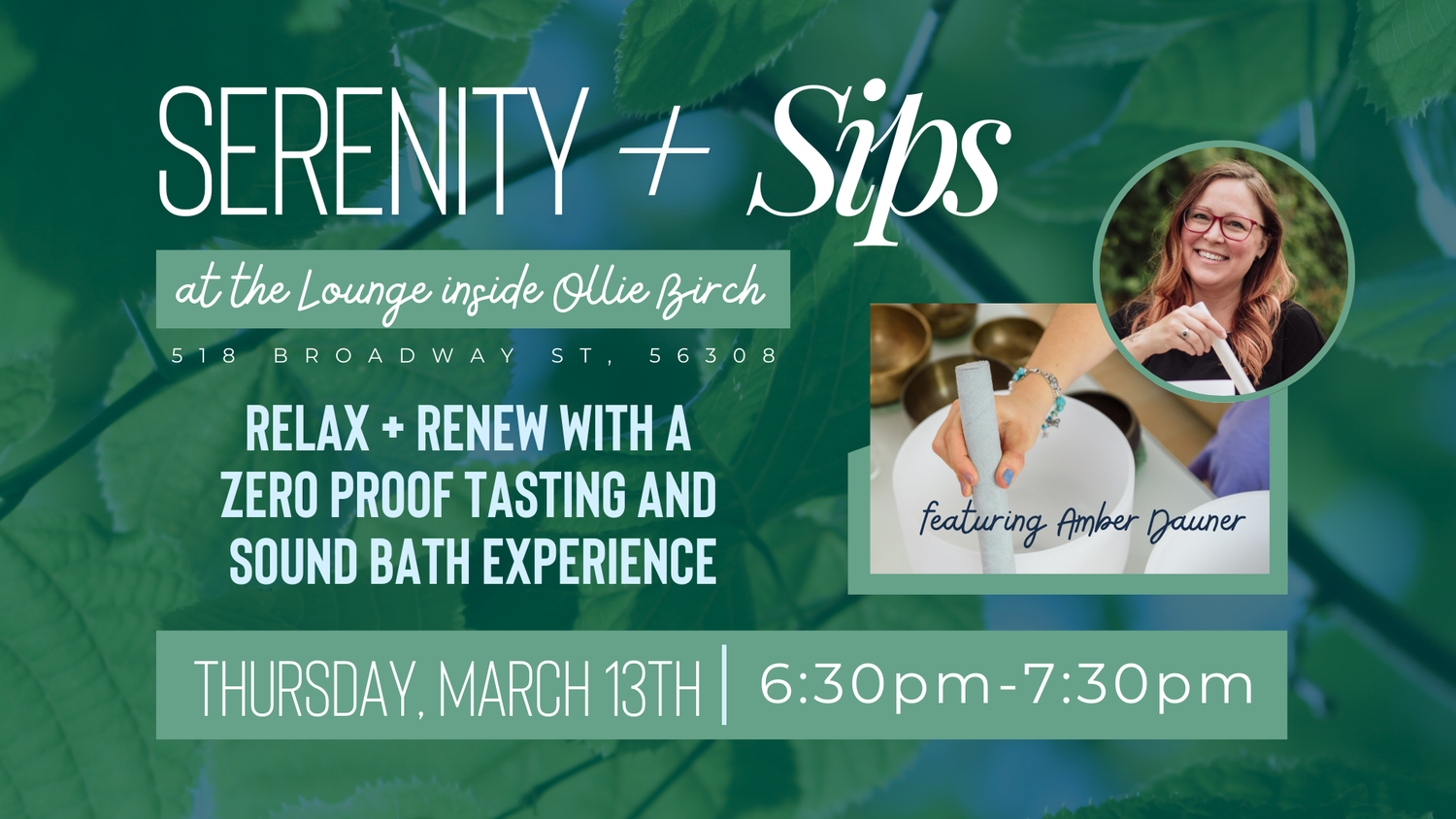 March Serenity + Sips: Sound Bath Experience at Ollie Birch with Amber Dauner