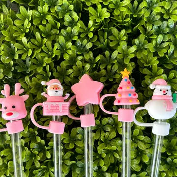 Pink Christmas Straw Toppers