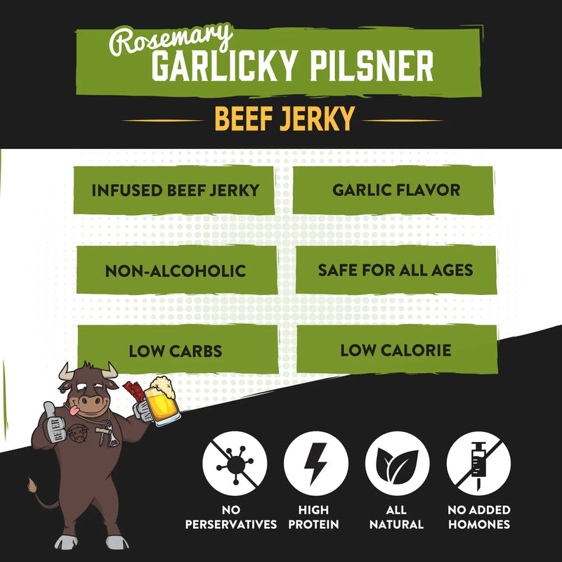 Rosemary Garlicky Pilsner Beef Jerky - Boozy Jerky