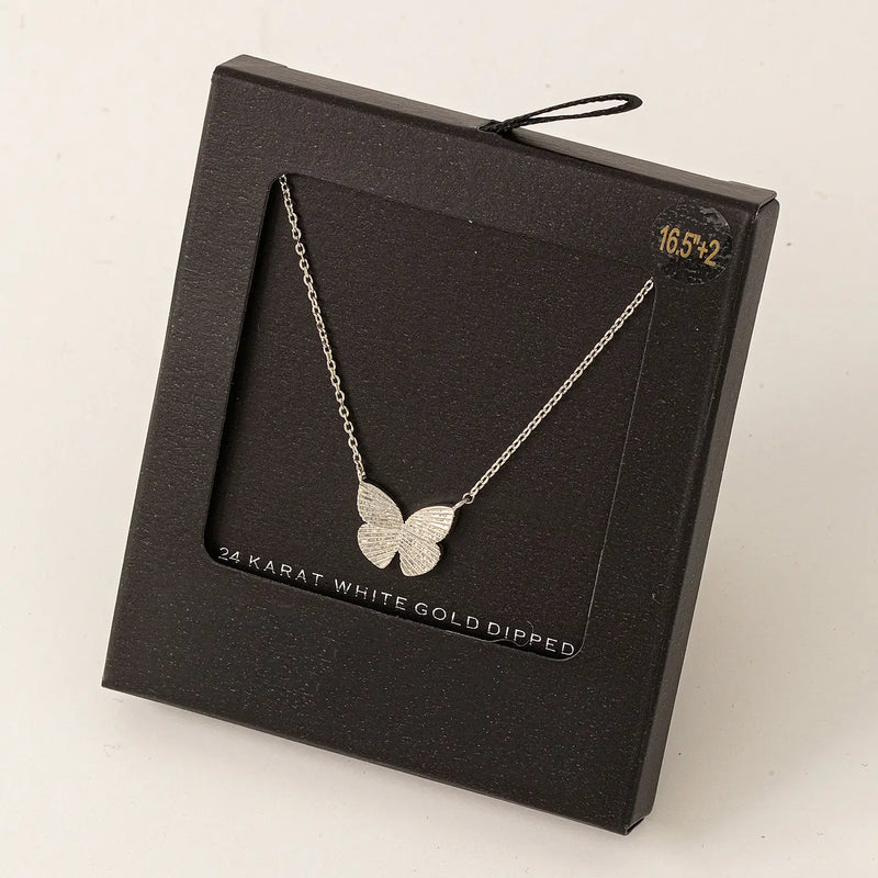 White Gold Dipped Butterfly Pendant Necklace