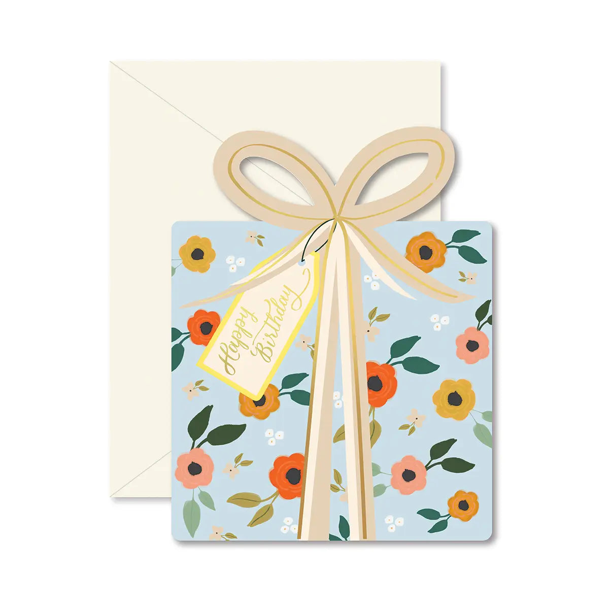 Blue Floral Birthday Gift Die-Cut Folded Greeting Card