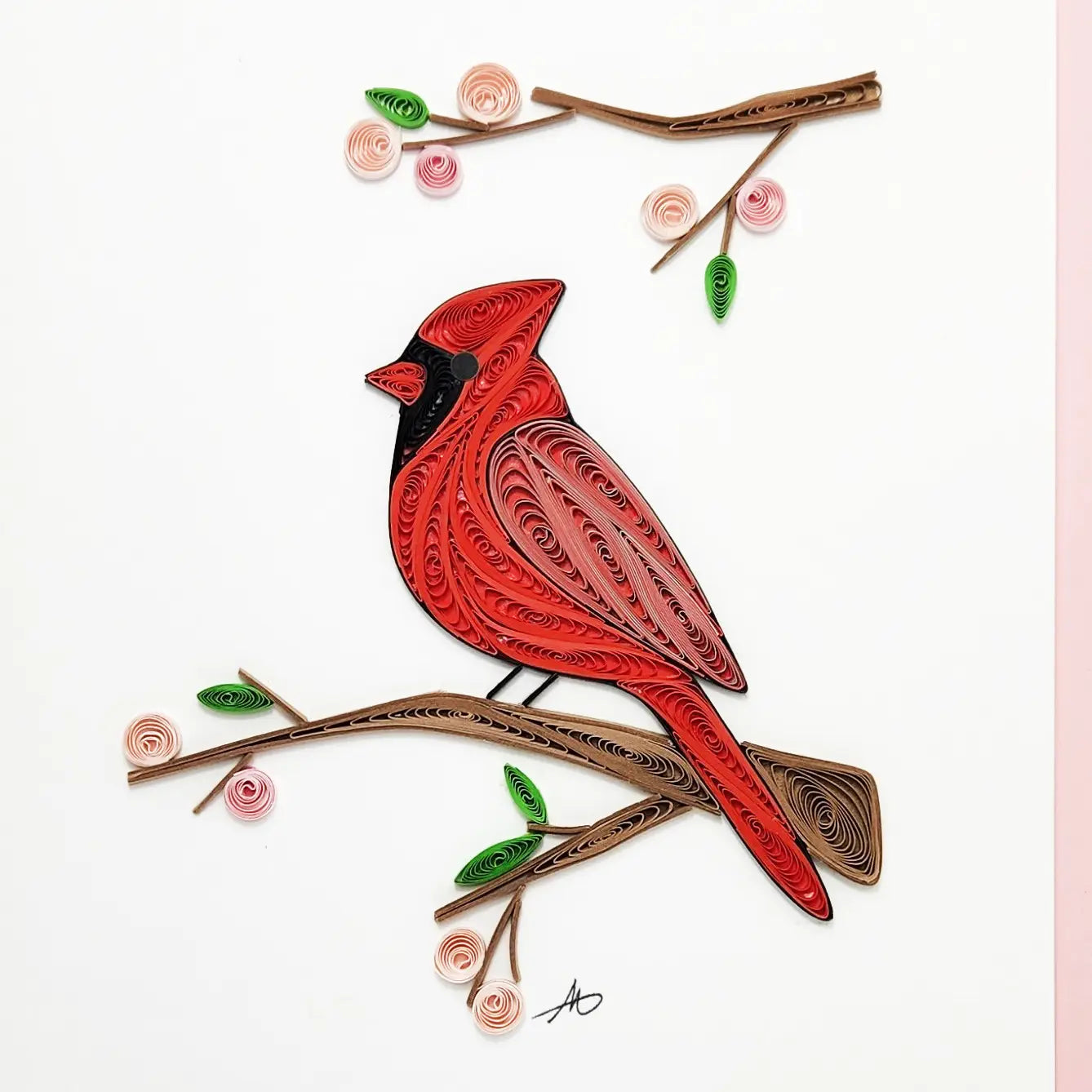 Cardinal with Cherry Blossom - Quilling