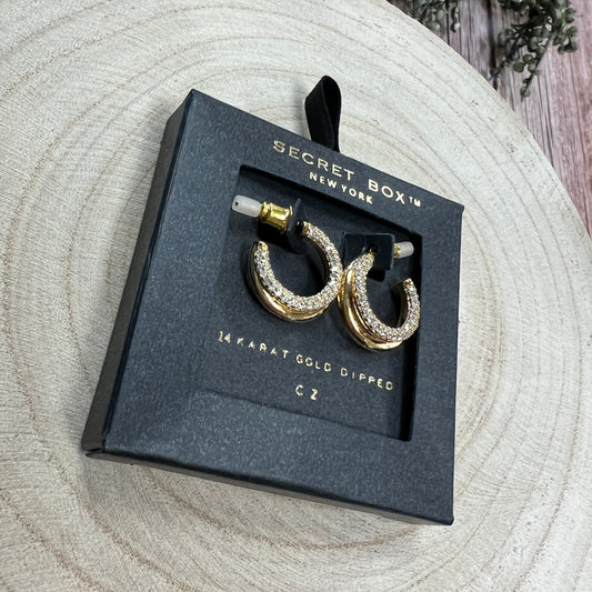 Secret Box Cz Studded Hoop Earrings