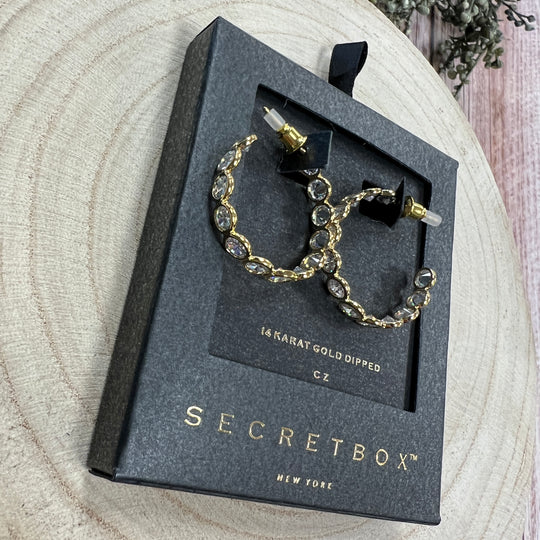 Secret Box Gold Dipped Cz Hoop Earrings