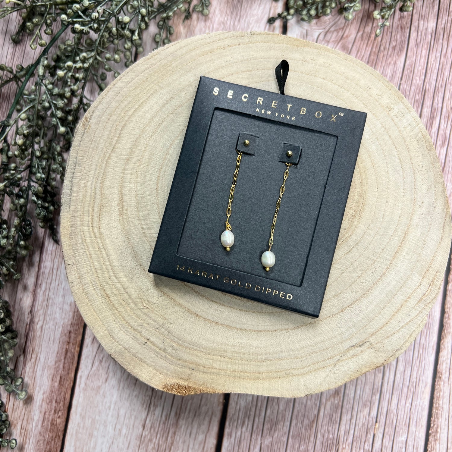 Secret Box Dainty Chain Pearl Drop Earrings