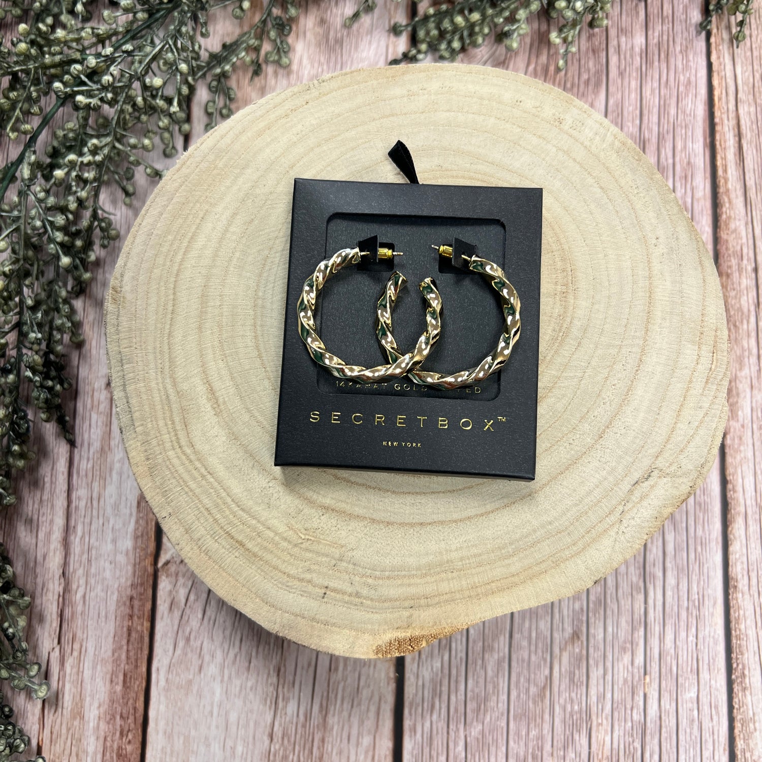 Secret Box Twisted Hoop Earrings