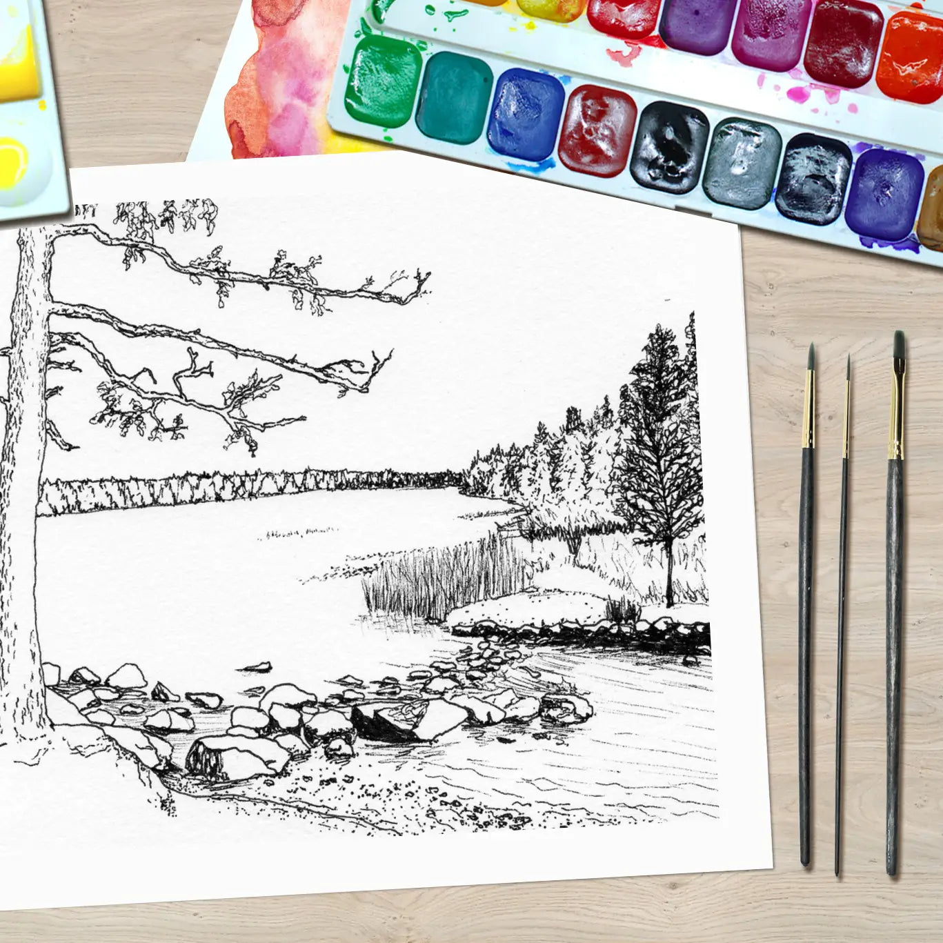 Lake Paint Me Page - Paint with A Video Lesson