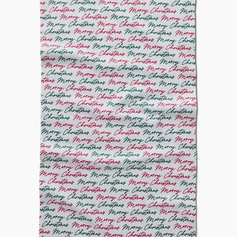 Merry Christmas Greetings Tea Towel