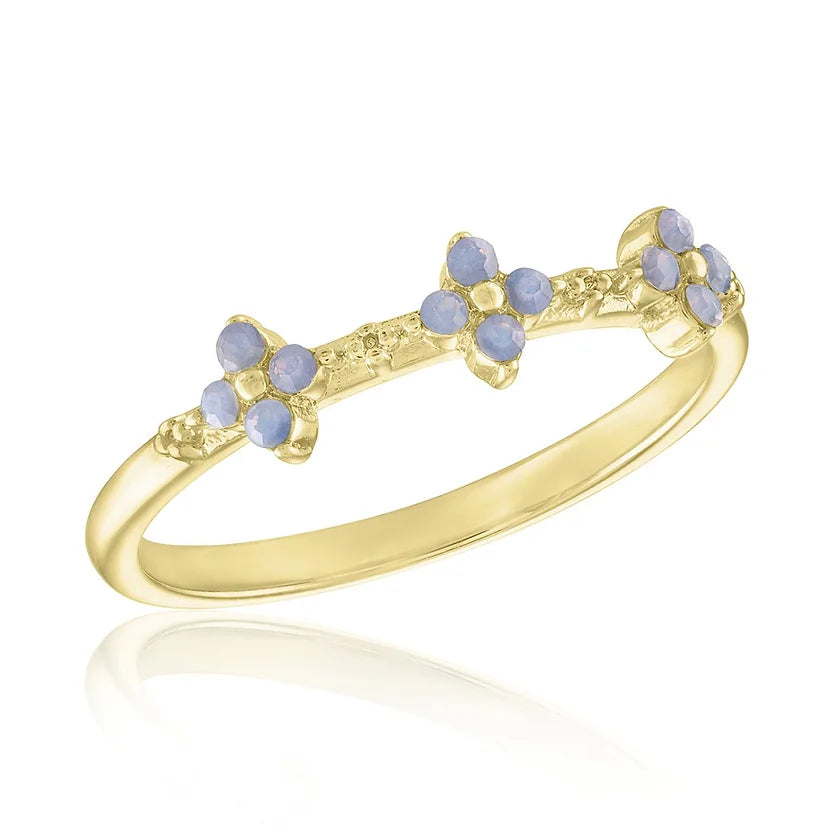 Blue Opal Mini Flower Gold Layers Ring