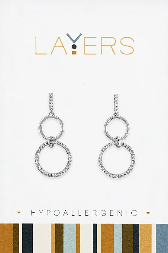 Silver Double Circle Layers Earrings