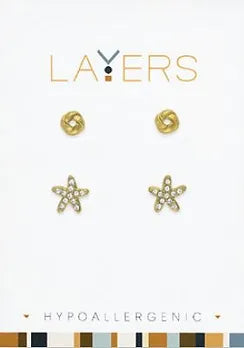 Gold Knot & CZ Shell Duo Layers Earrings