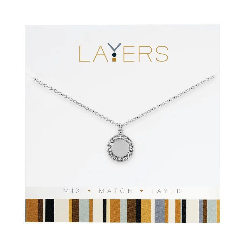 Silver Round CZ Disc Layers Necklace 1pc