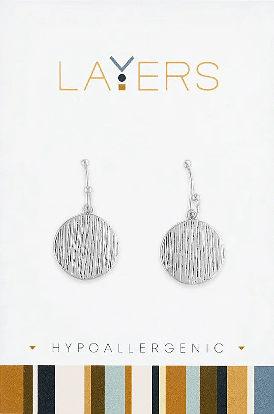 Silver Brushed Dangle Layers Earrings