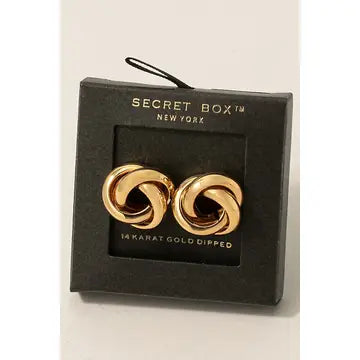 Gold Dipped Tube Knot Stud Earrings