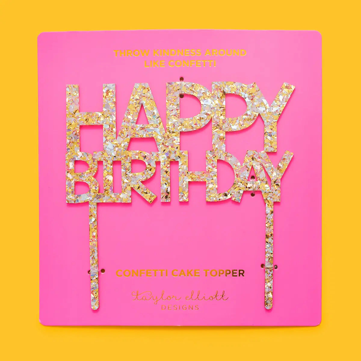 Cake Topper - "Happy Birthday" - Pearl + Gold Confetti