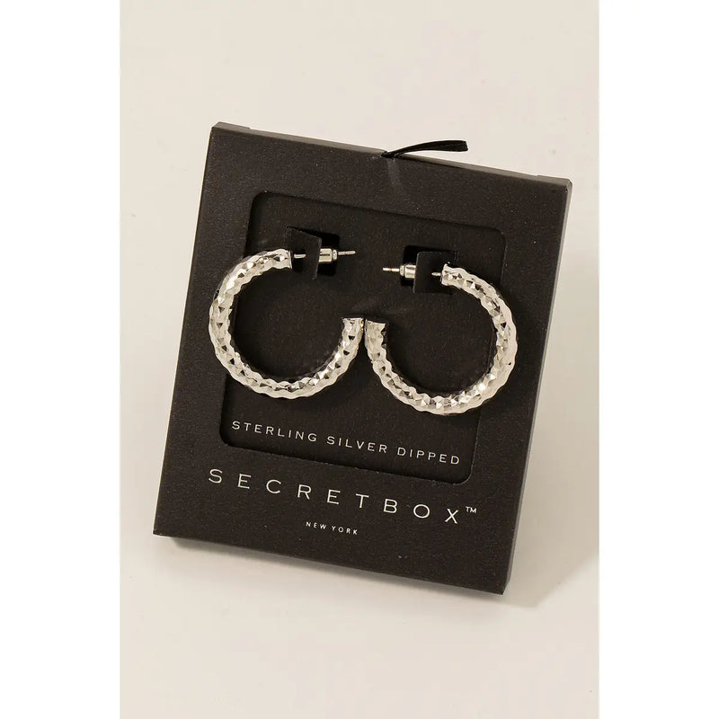 White Gold Secret Box Textured Hoop Earring