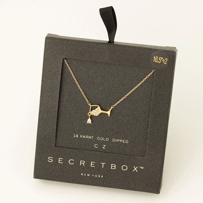 Secret Box Gold Dipped Wine Glass Pendant Necklace