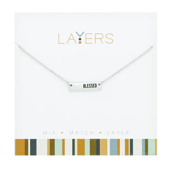 Silver "Blessed" Tag Layers Necklace
