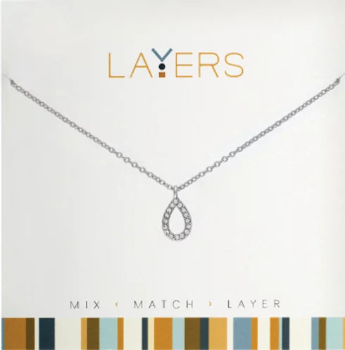 Silver CZ Teardrop Layers Necklace