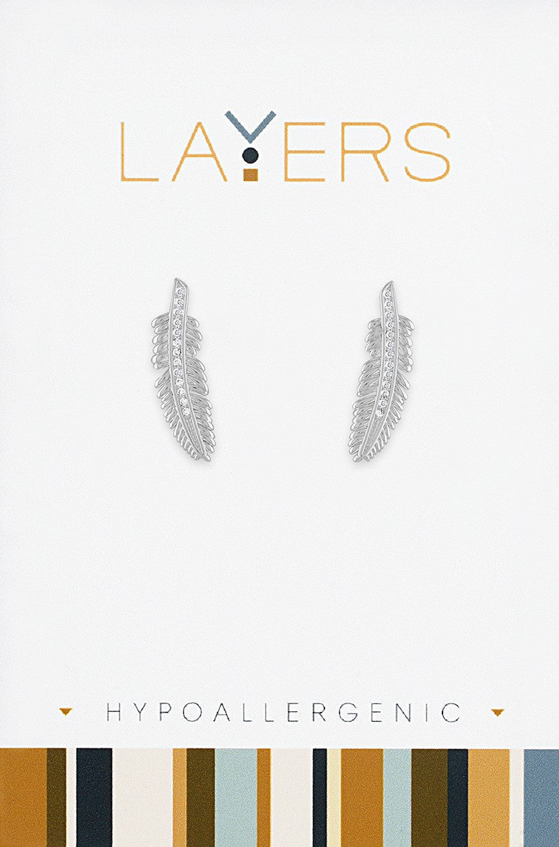 Silver Feather Stud Earrings