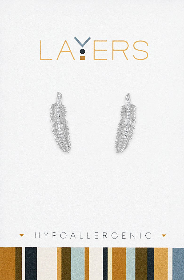 Silver Feather Stud Earrings