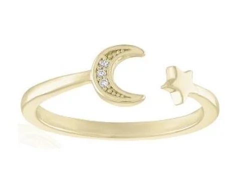 Open CZ Moon & Star Gold Layers Ring