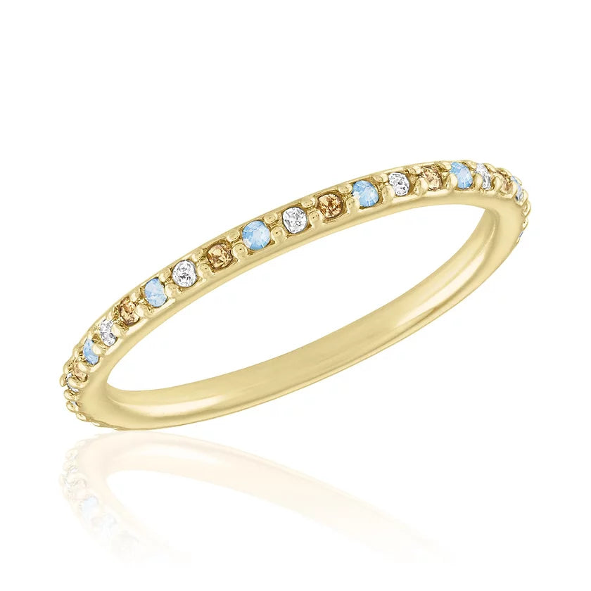 Thin Blue Opal Multi Stone Gold Layers Ring