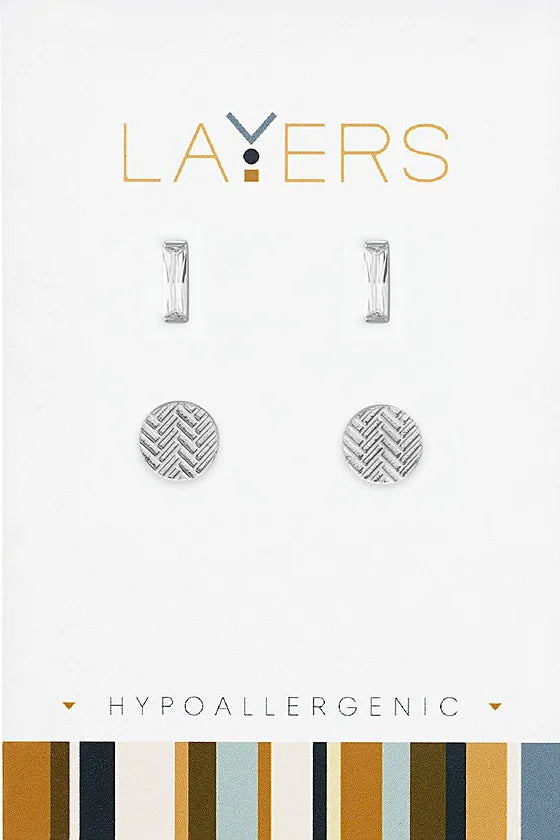 Silver Duo Pair Stud Layers Earrings