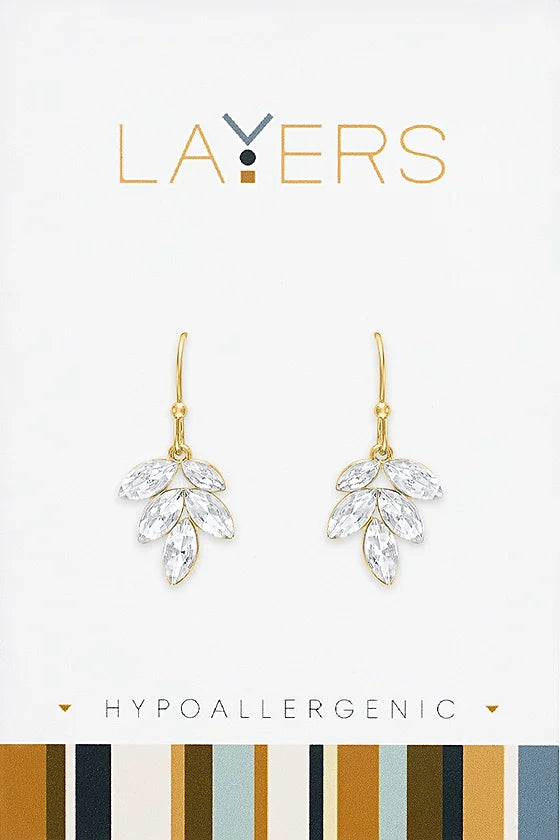 Gold CZ Leaf Dangle Layers Earrings