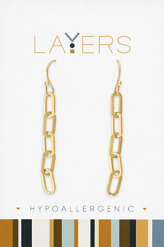Gold Paperclip Chain Dangle Layers Earrings
