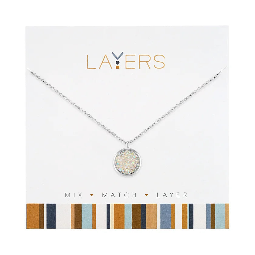 Silver Circle Druzy AB Layers Necklace